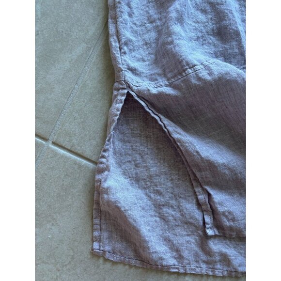 Tahari Linen Button Up Tunic Sz M Long Roll Tab Sleeves Lilac Lagenlook Coastal - Picture 7 of 10